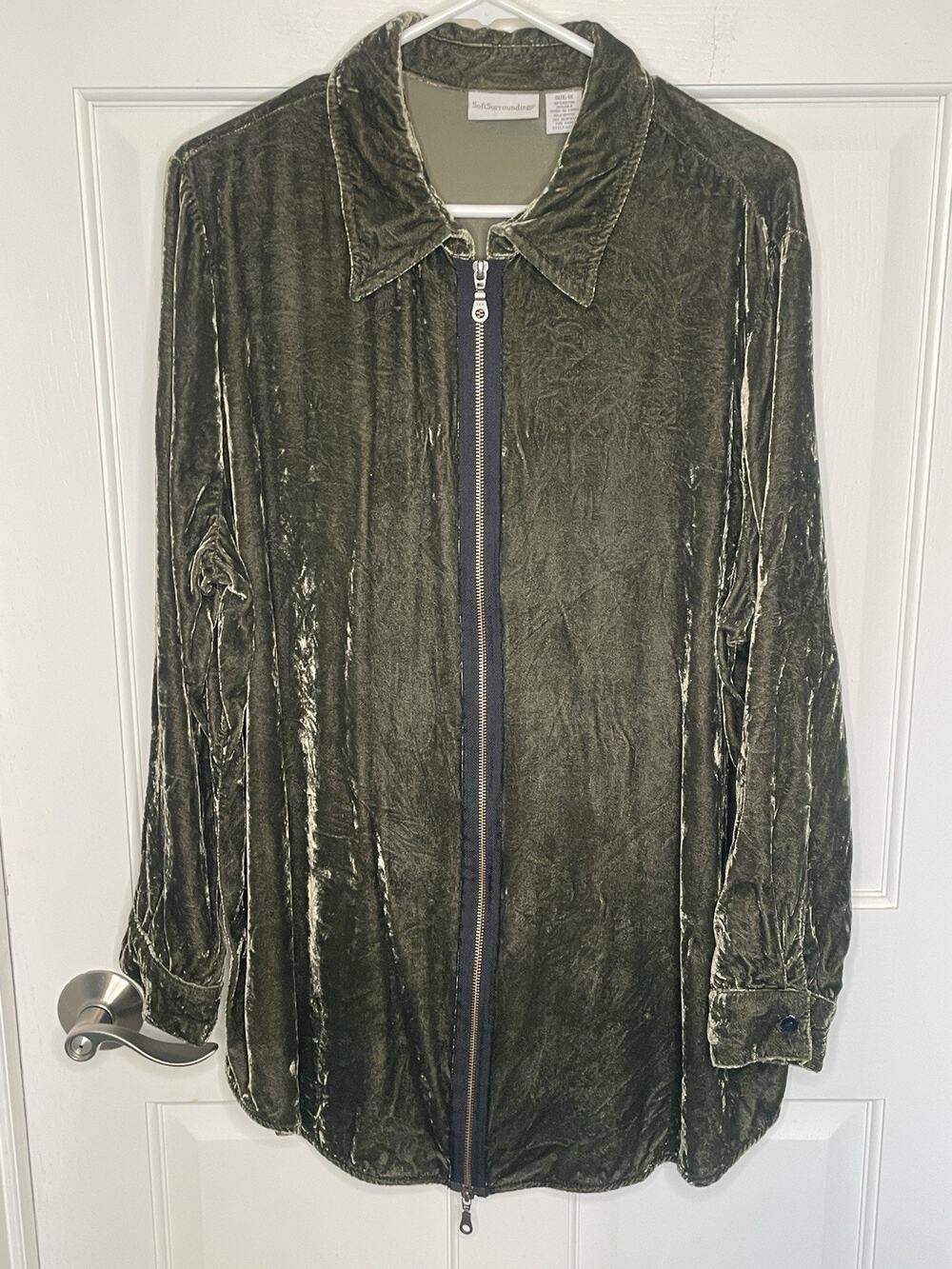Soft Surrounding Women’s Crushed Velvet Zip Jacket Sz 1X Mid-Length Boho Party